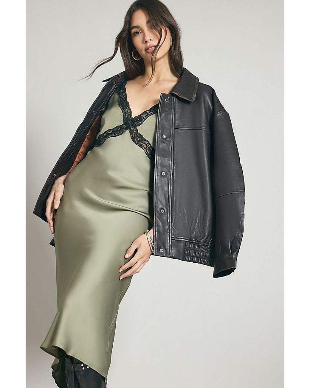 green satin anthropologie dress Midi Dresses For Women By Anthropologie Lace Trim Midi Dress In Green YGroup_15054064910701