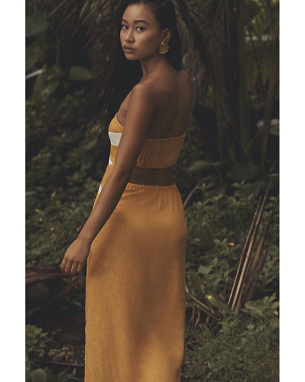 Celandine Strapless Cutout Linen-Blend Dress in Green | Lyst UK