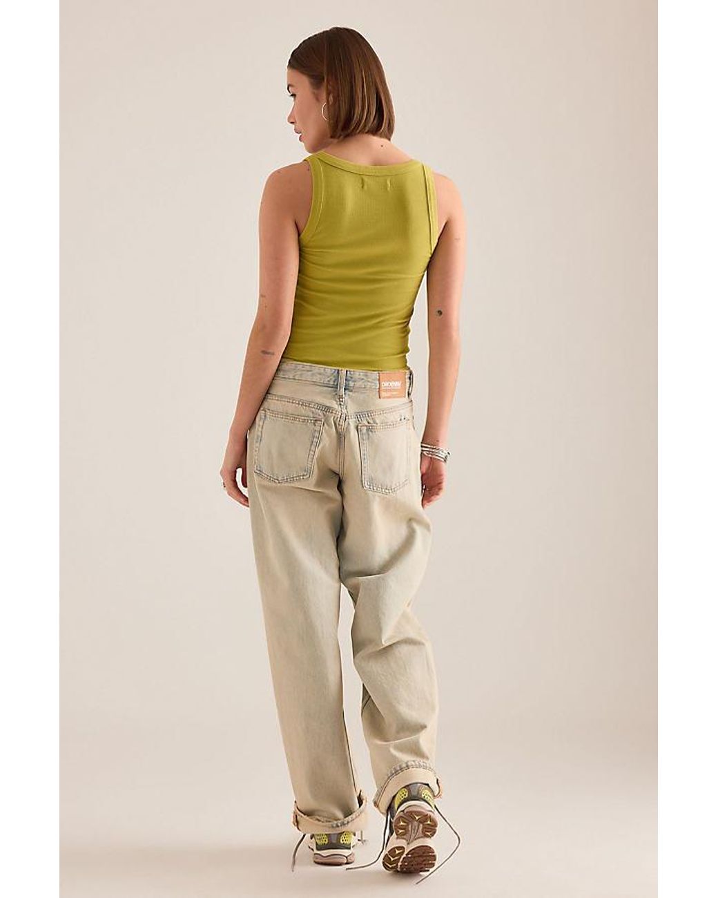 By Anthropologie Green Ribbed Scoop Tank Top