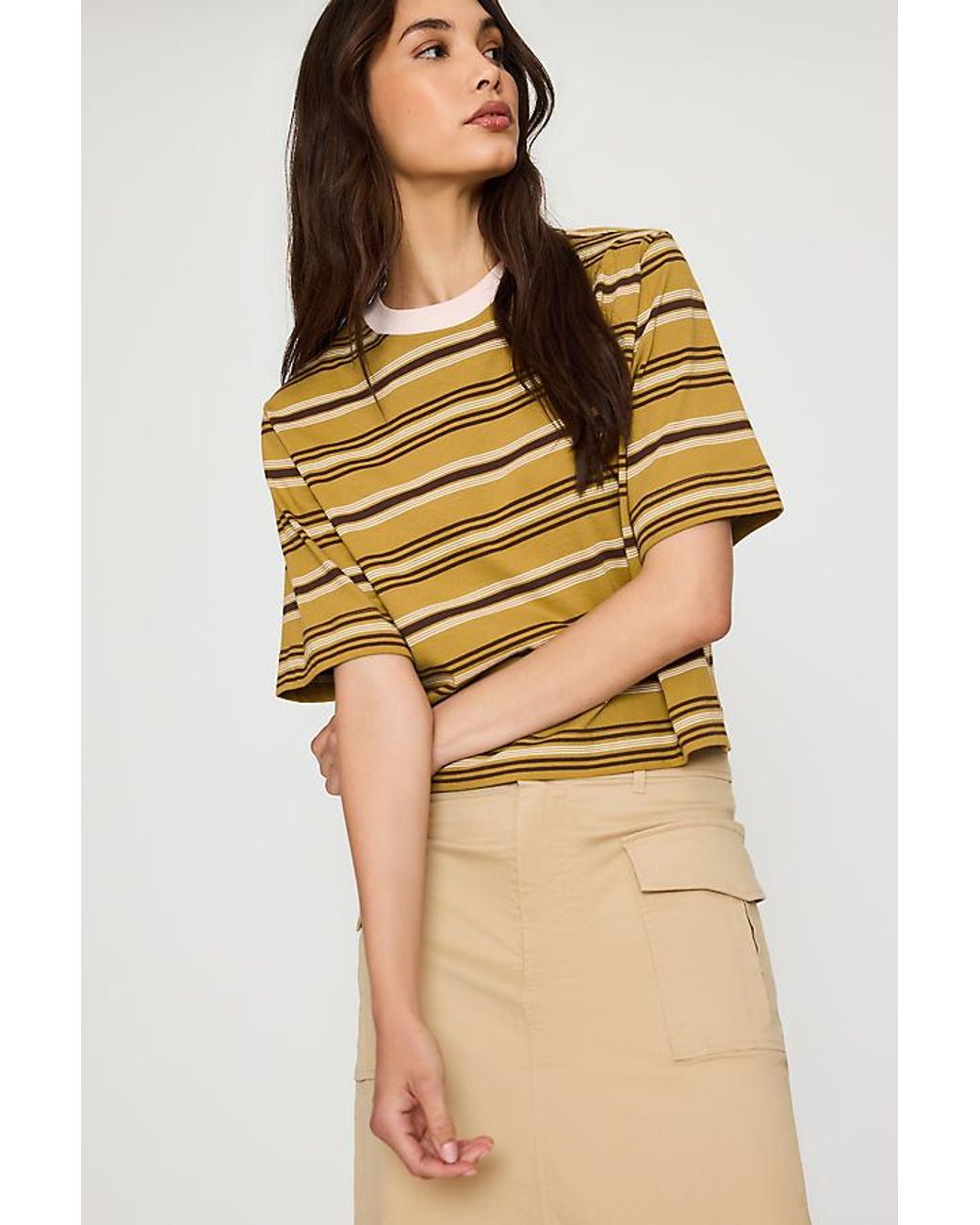 By Anthropologie Natural Boxy Stripe T-Shirt