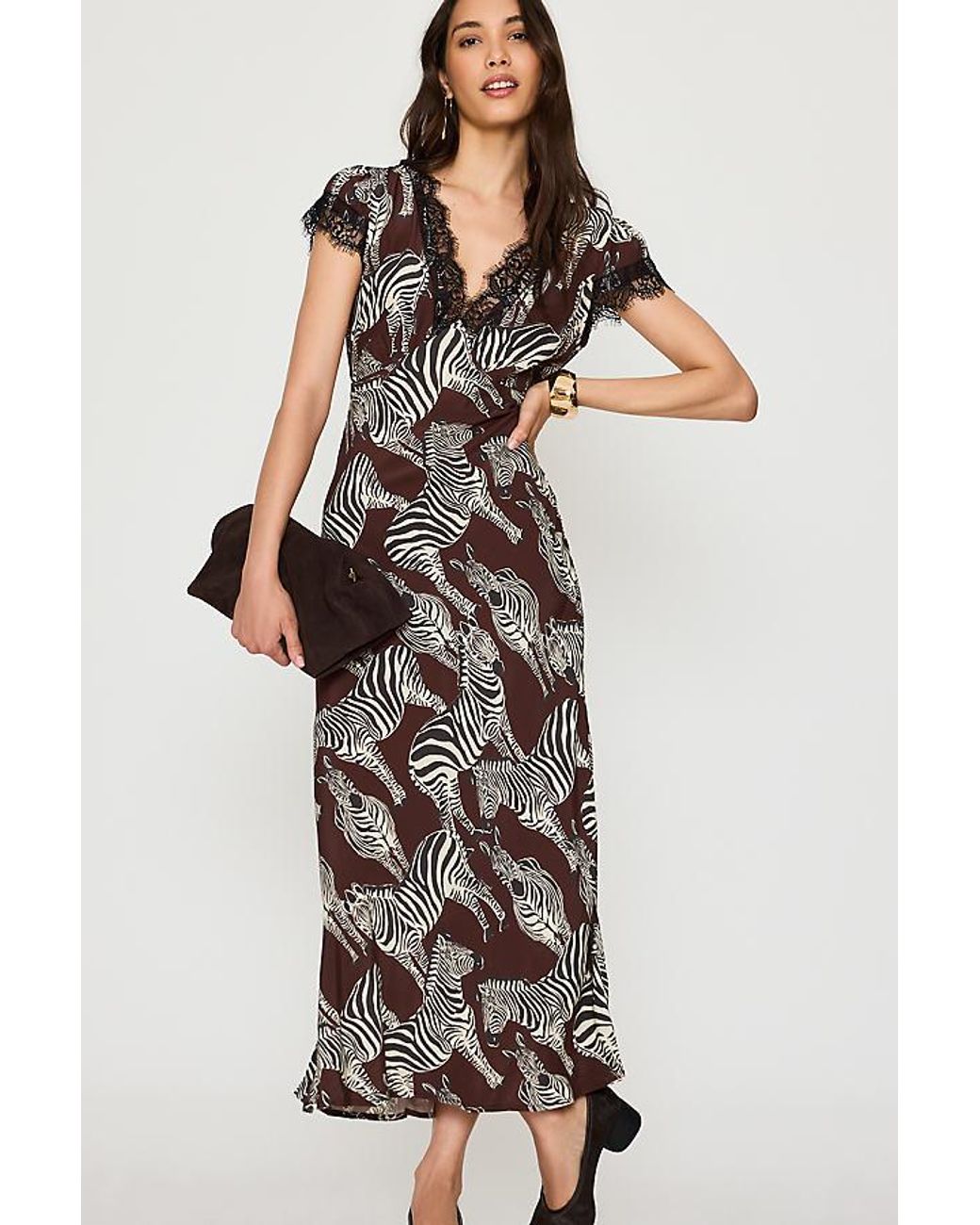 Never Fully Dressed Brown Olivia Zebra Maxi Dress