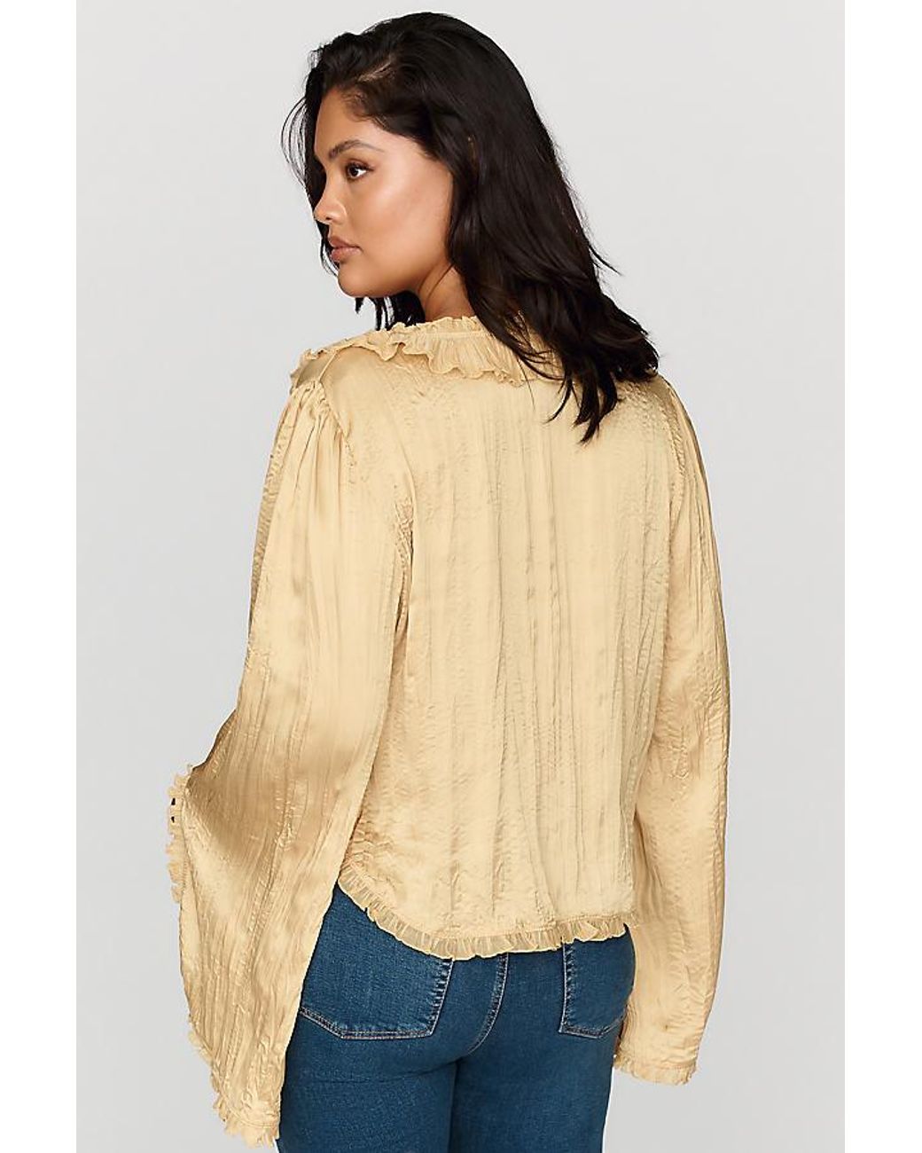 By Anthropologie Natural Mariana Satin Ruffled Tie-Front Blouse
