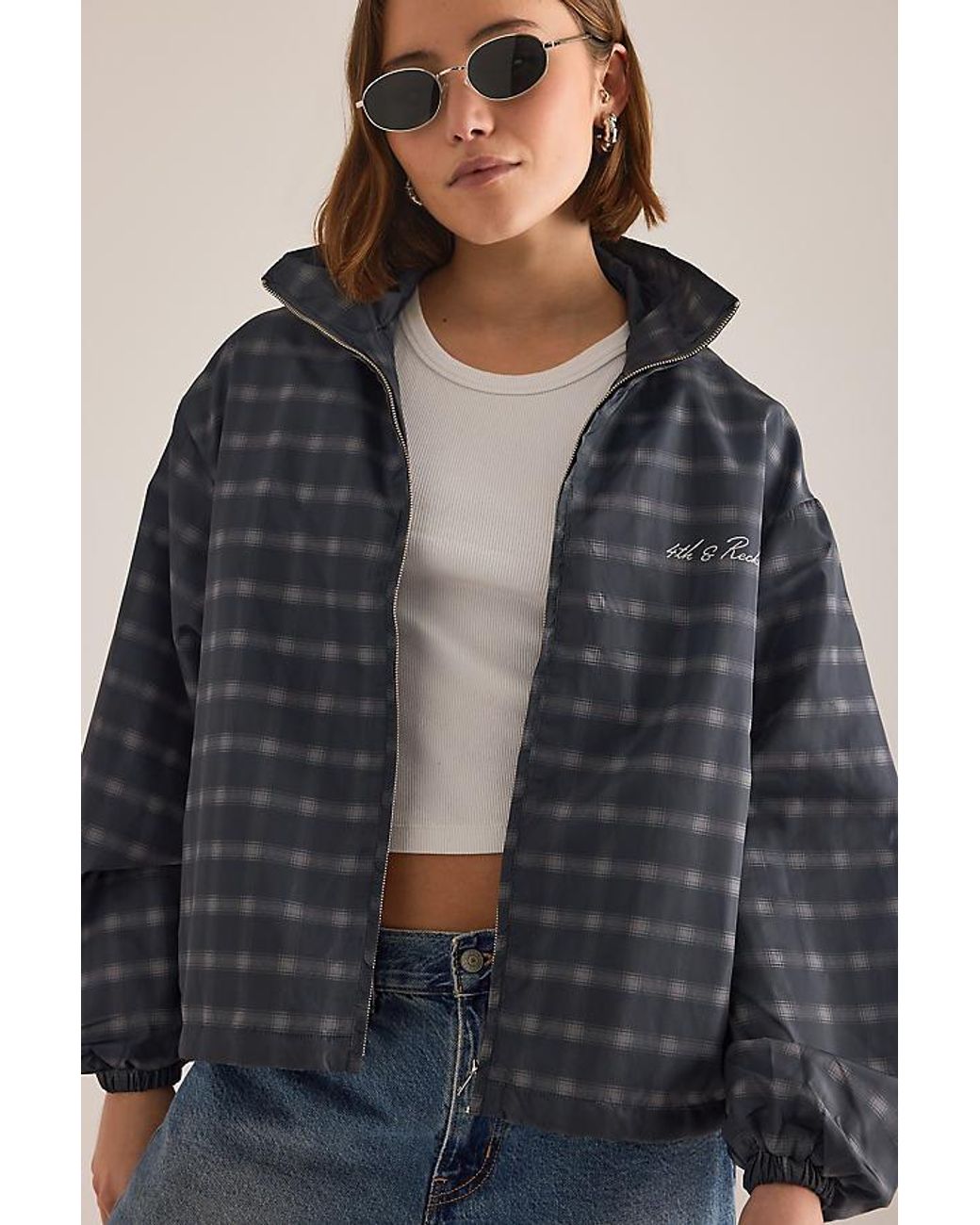 4th & Reckless Gray Grace Funnel-Neck Windbreaker Jacket