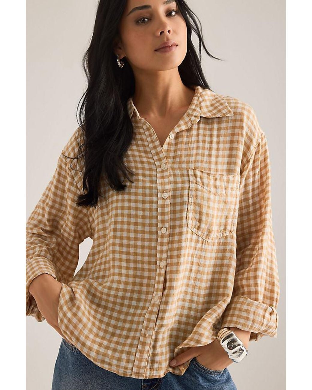 Maeve Natural The Shrunken Linen Bennet Buttondown Shirt By