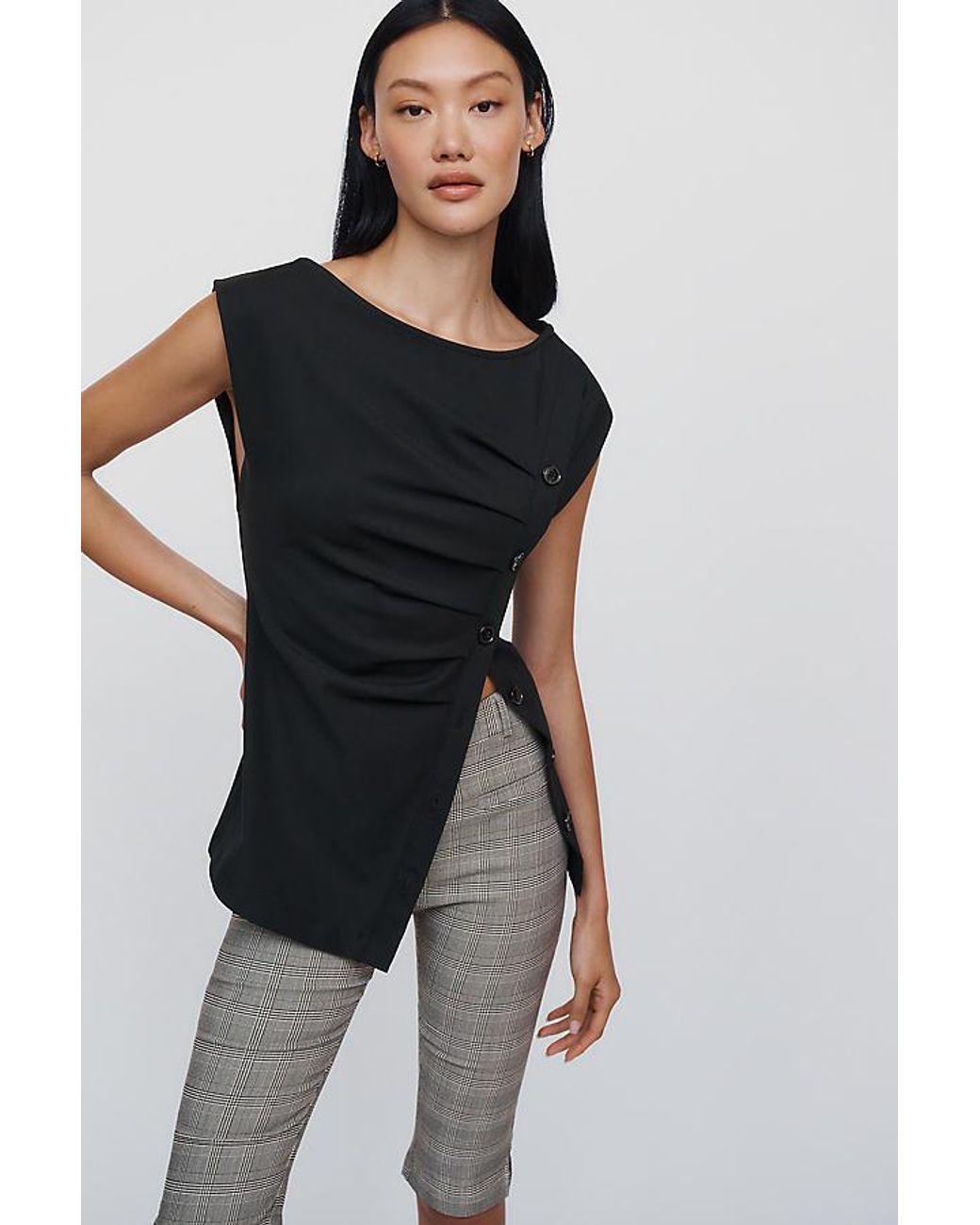 Maeve Black Asymmetrical Buttondown Top