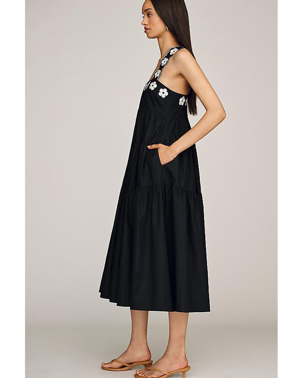 Maeve Black Helena Sleeveless Floral Embroidered Midi Dress