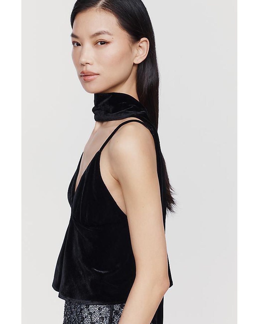 Maeve Black The Clara Scarf-Neck Velvet Cami Top By
