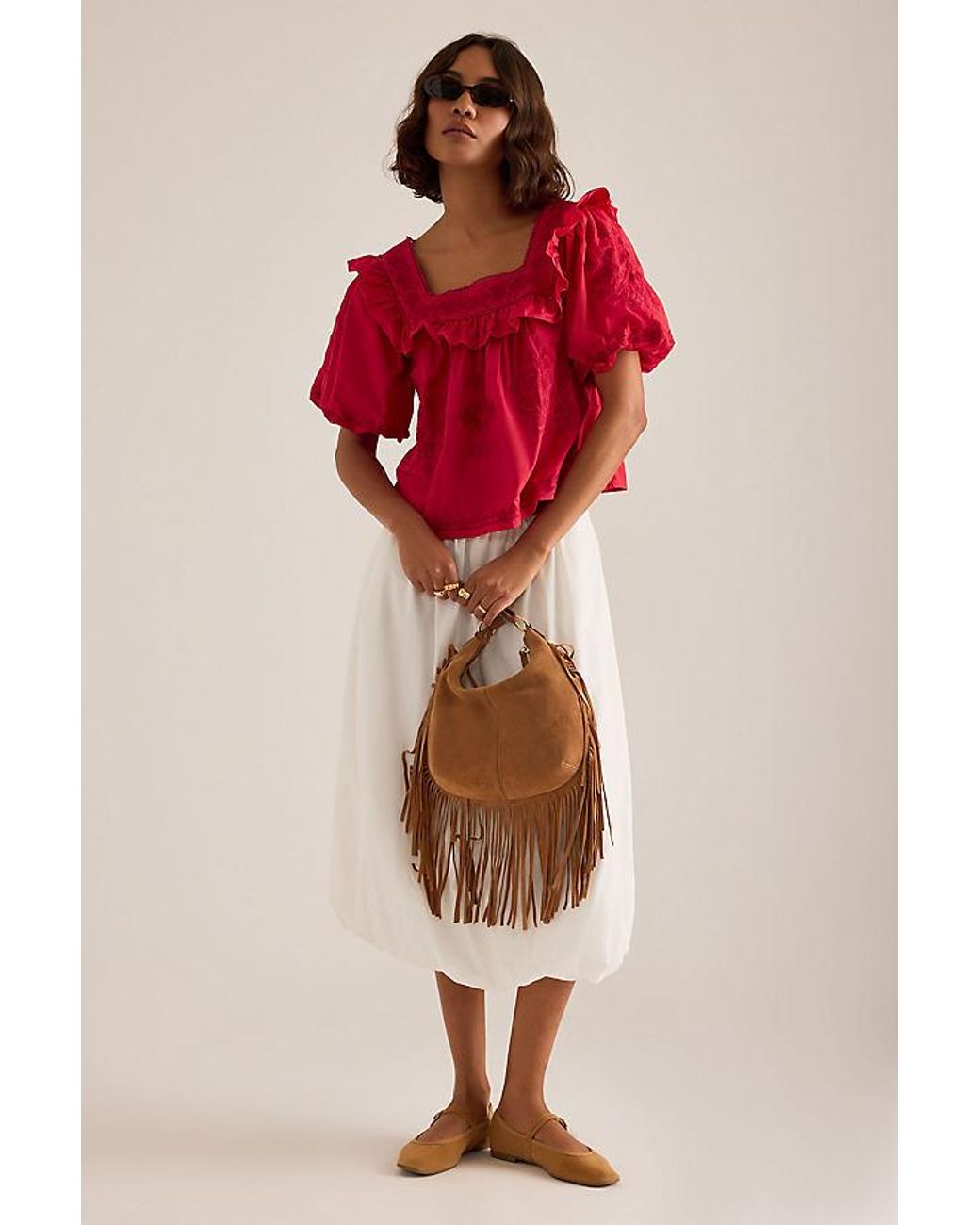 By Anthropologie Ruffle Puff-Sleeve Embroidered Blouse