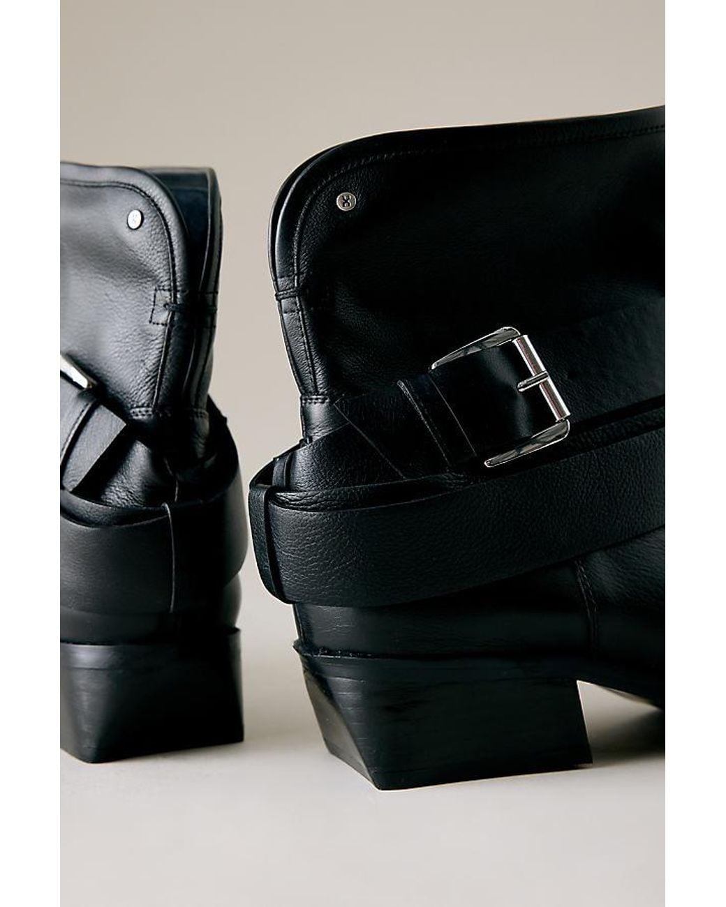 Bronx Black Brodey Buckle Leather Ankle Boots