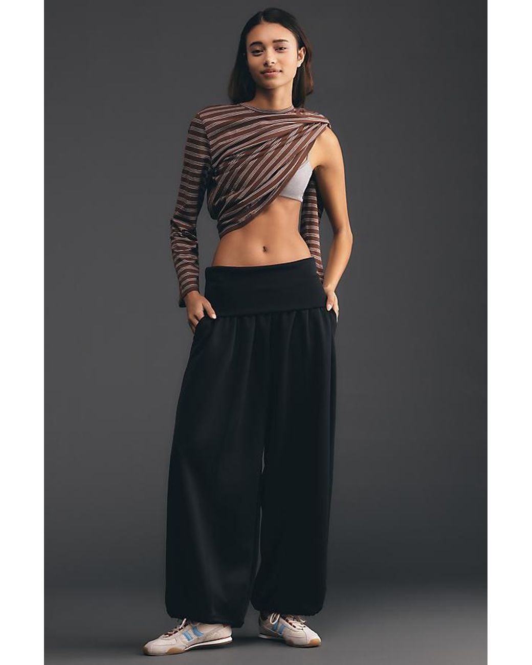 Daily Practice Black Foldover Balloon Trousers