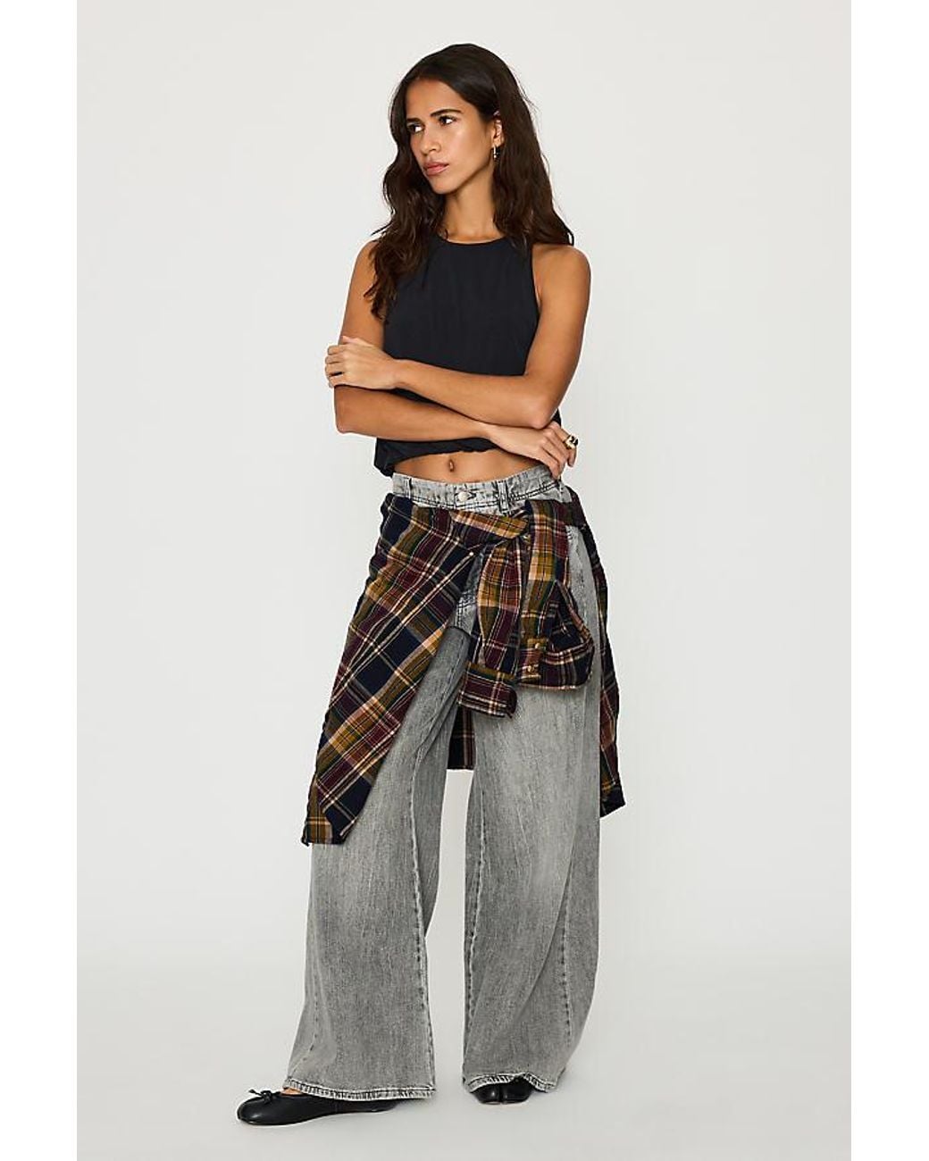 Anthropologie Gray The Adi Mid-Rise Relaxed Wide-Leg Jeans By Pilcro