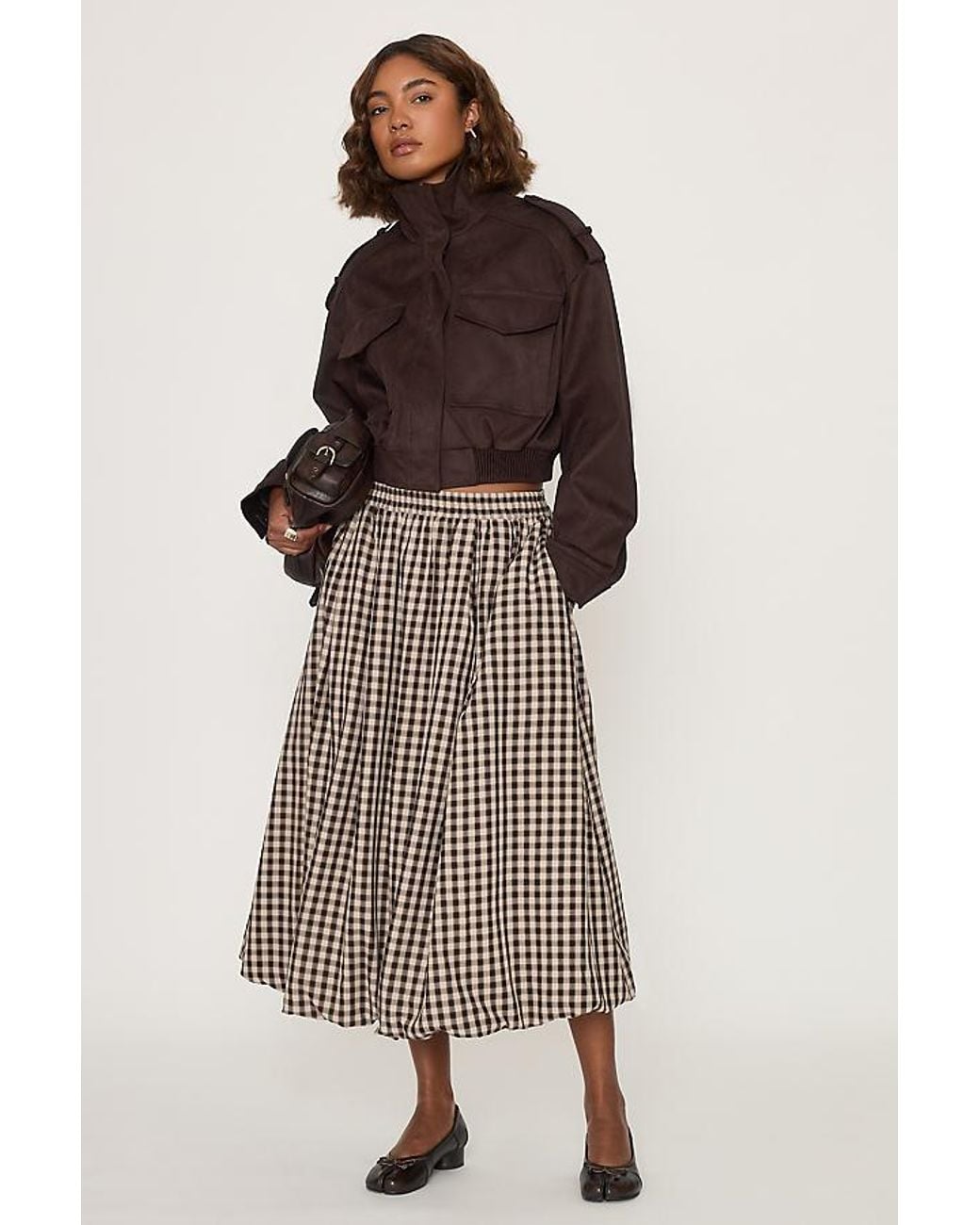 By Anthropologie Multicolor Gingham Bubble Hem Midi Skirt