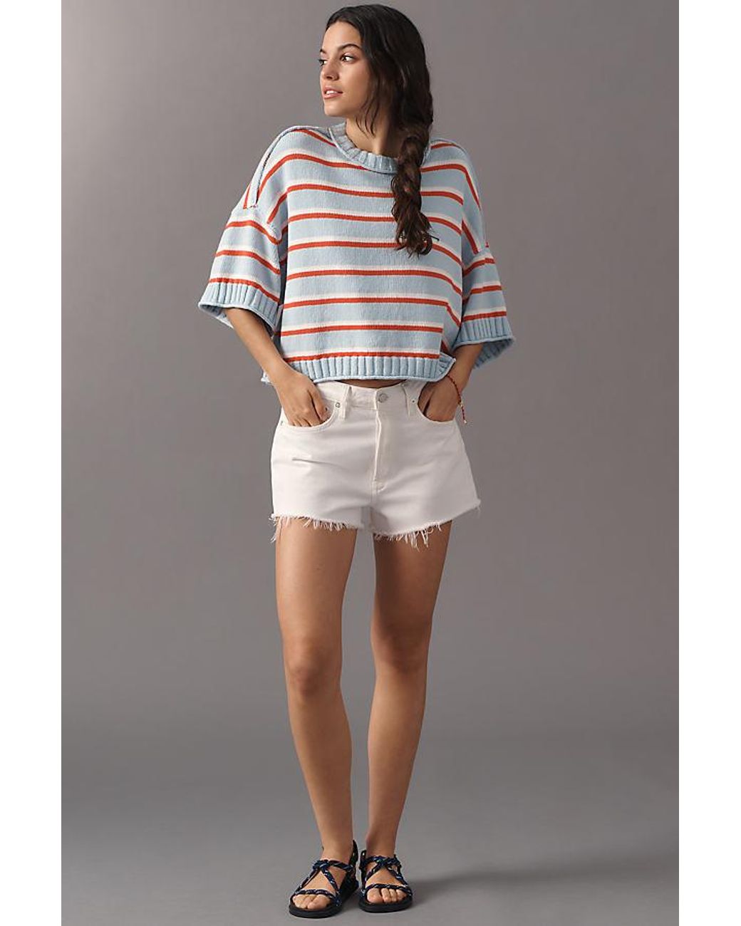 By Anthropologie Red The Goldie Cotton Crew Neck Jumper