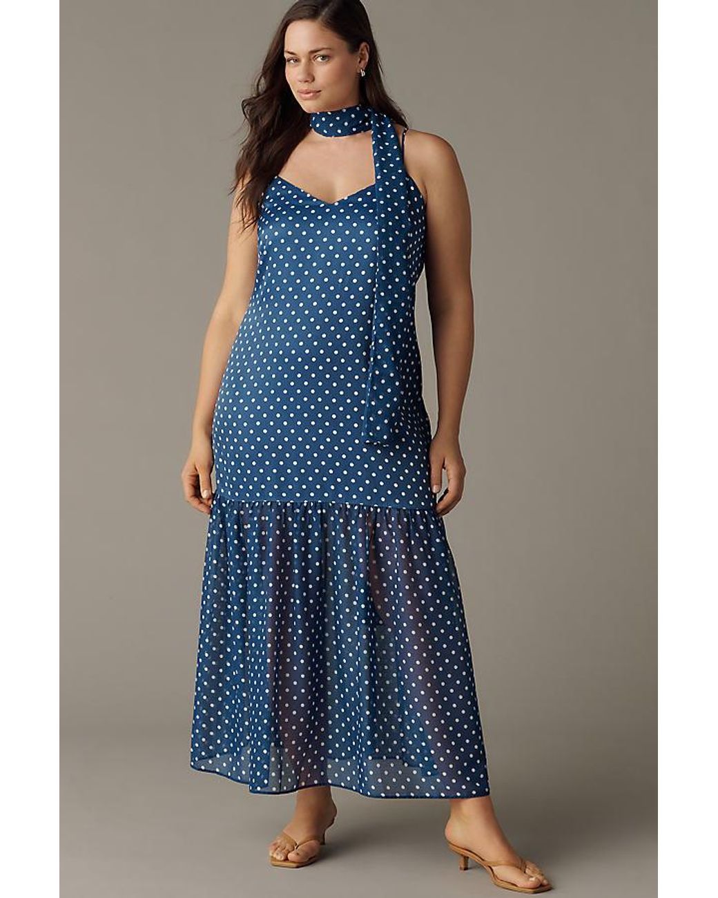 Maeve Blue Sleeveless V-Neck Tiered Scarf Midi Dress
