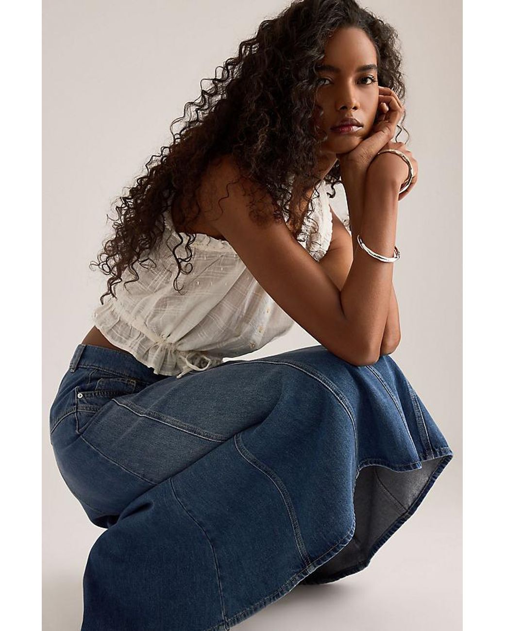 By Anthropologie Blue Seamed Denim Midi Skirt