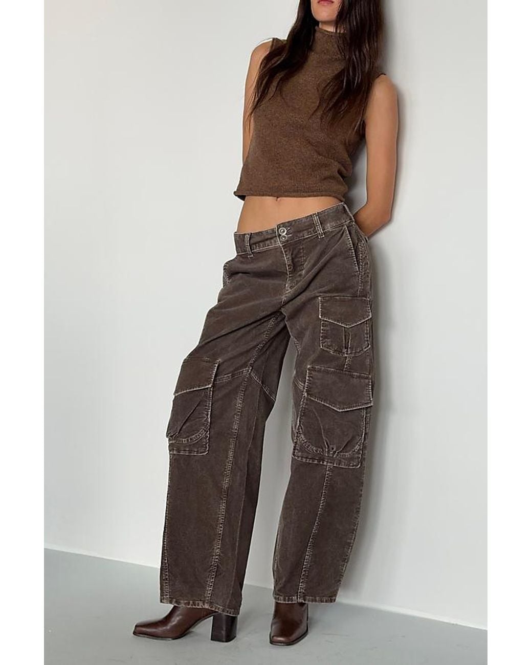 Pilcro Brown Aero Corduroy Wide-Leg Cargo Pants By