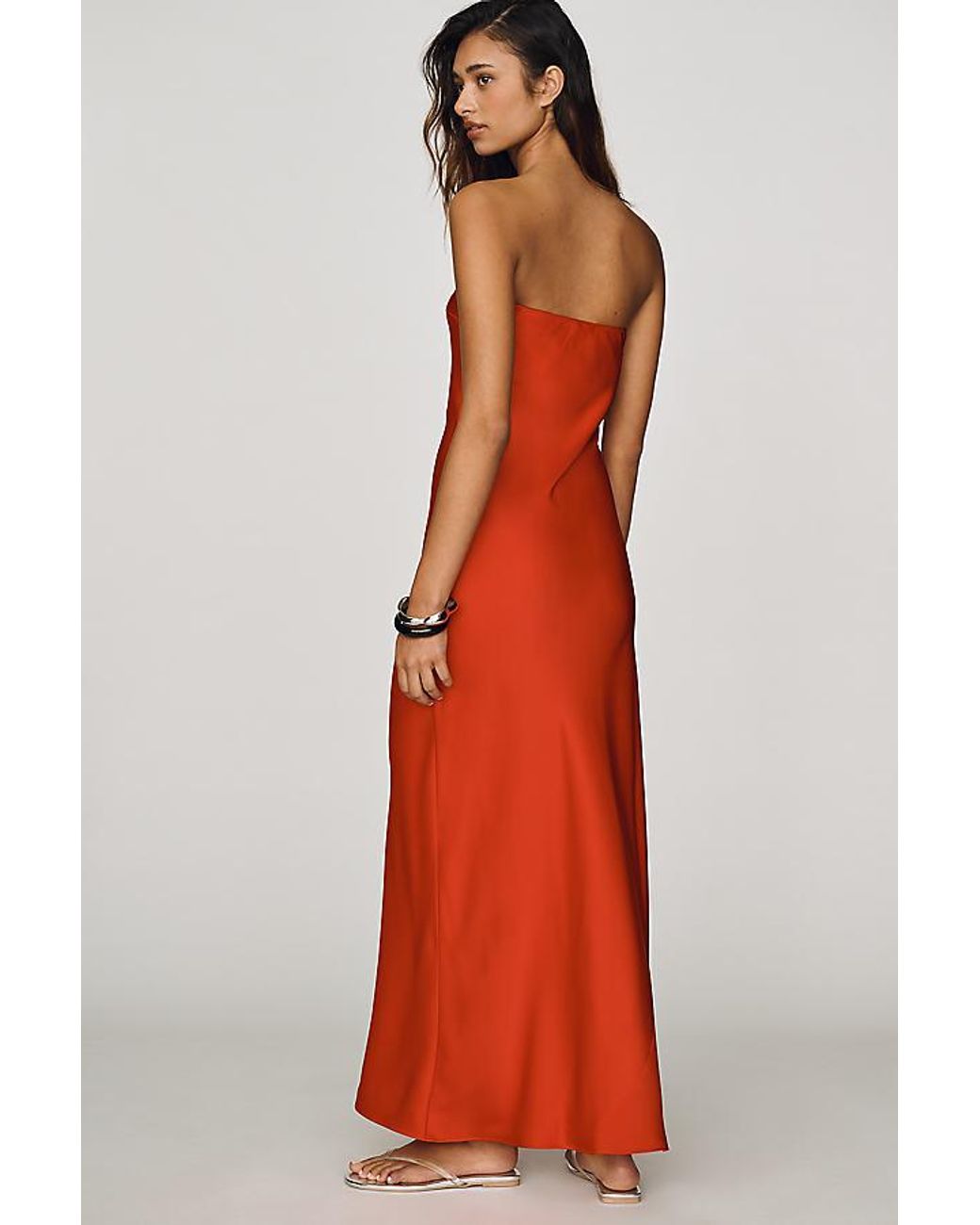 By Anthropologie Red The Fleur Strapless Satin Maxi Slip Dress