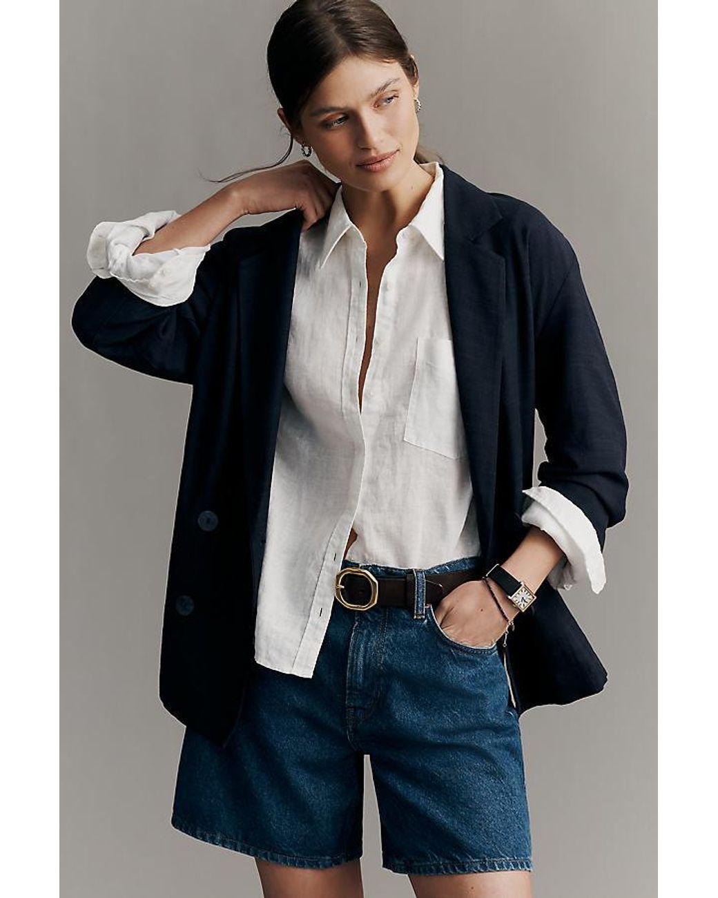 Maeve Gray The Shrunken Bennet Linen Buttondown Shirt By