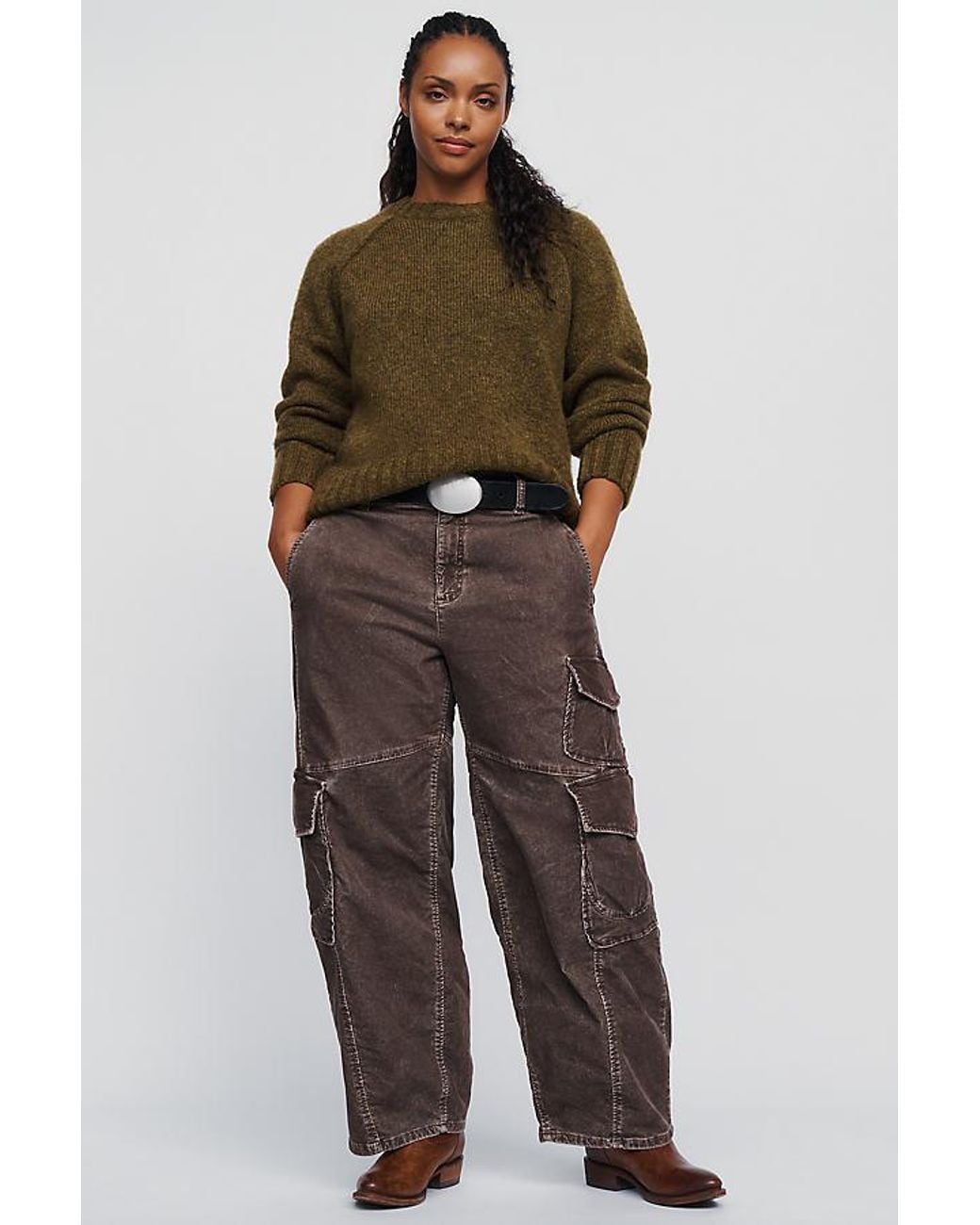 Pilcro Brown Aero Corduroy Wide-Leg Cargo Pants By