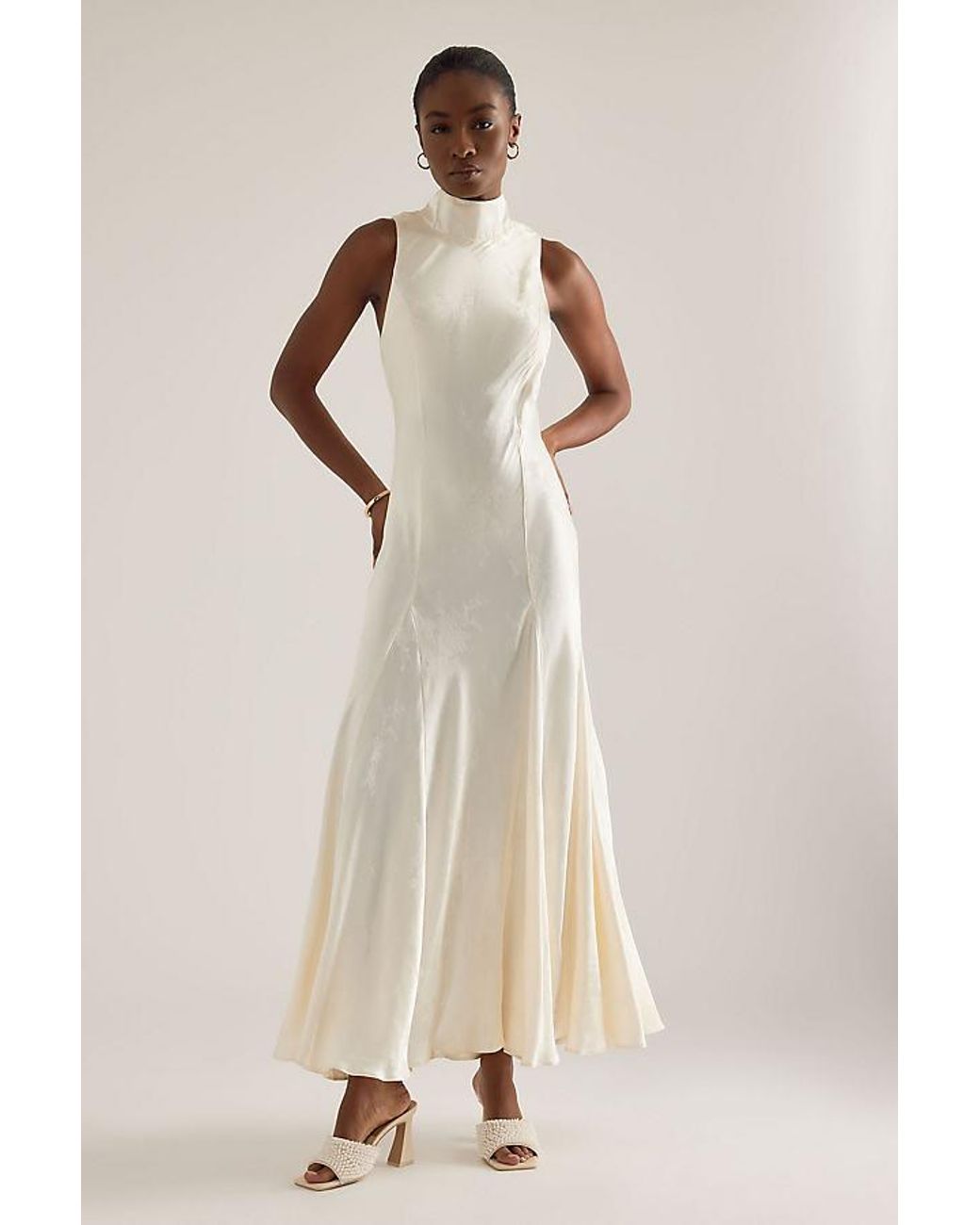 By Anthropologie Natural Joni Jacquard High-Neck Maxi Dress