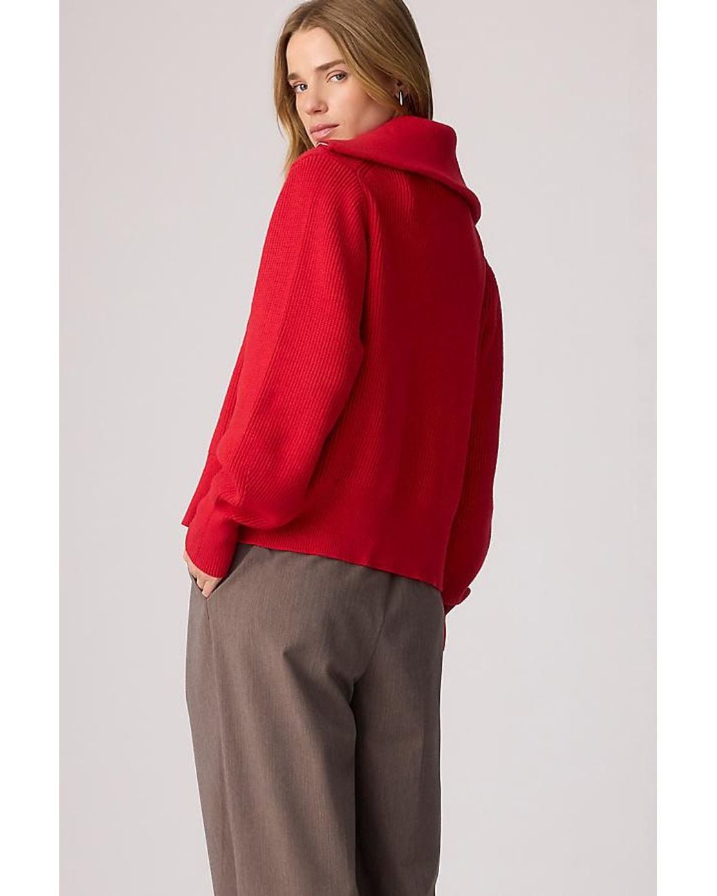 Varley Red Enrico Zip-Front Knit Jacket