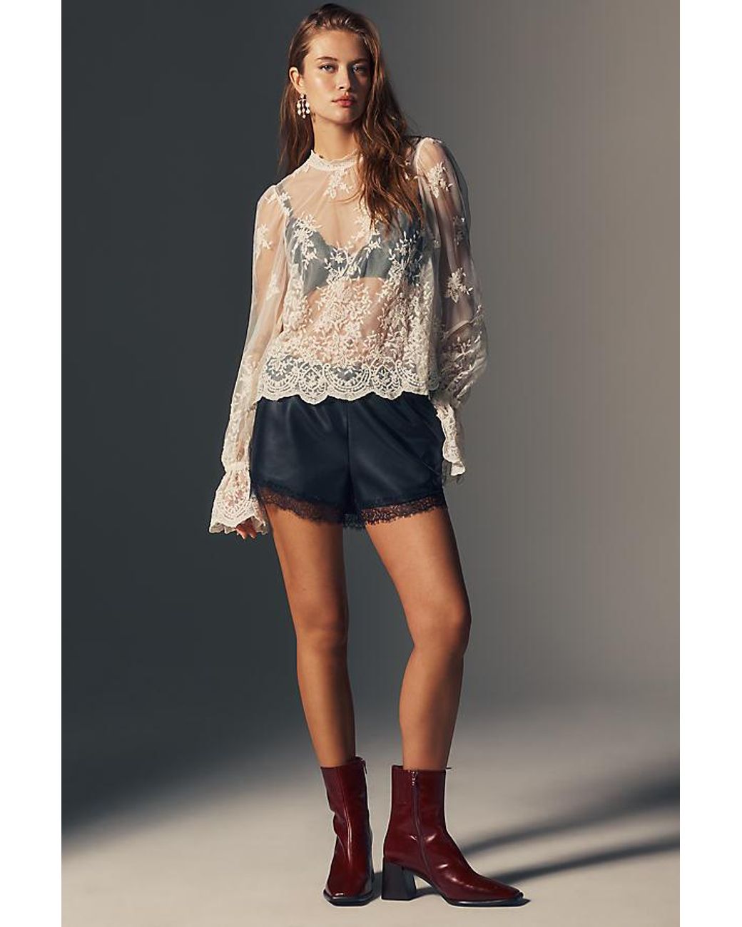 By Anthropologie White Sheer Lace High-Neck Blouse