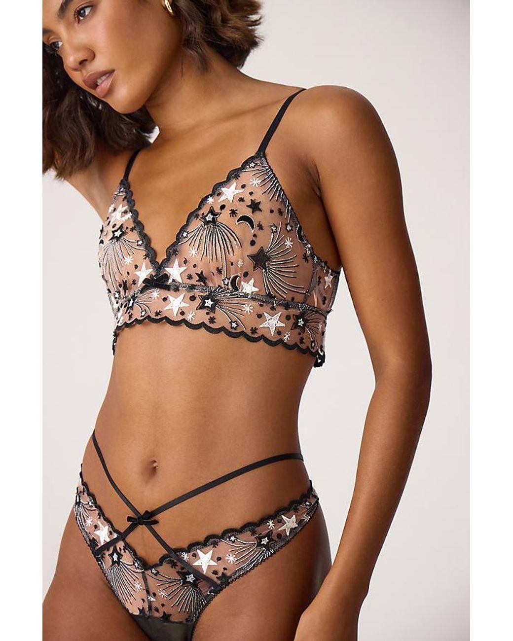Wild Lovers Brown Astrid Embroidered Strappy Thong