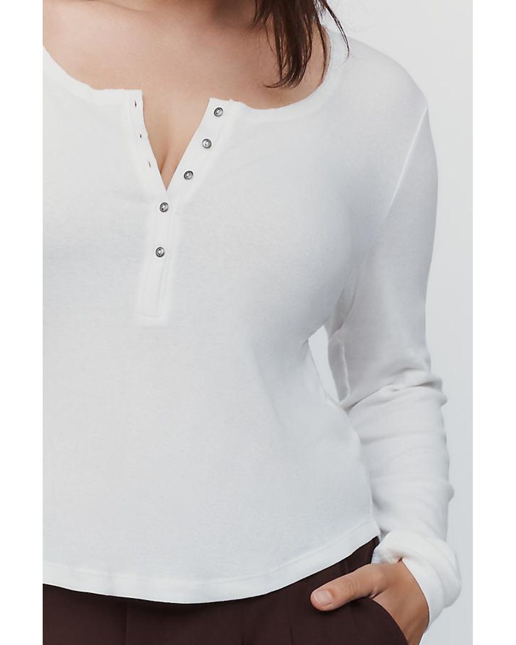 Pilcro White Ribbed Long-Sleeve Henley Top