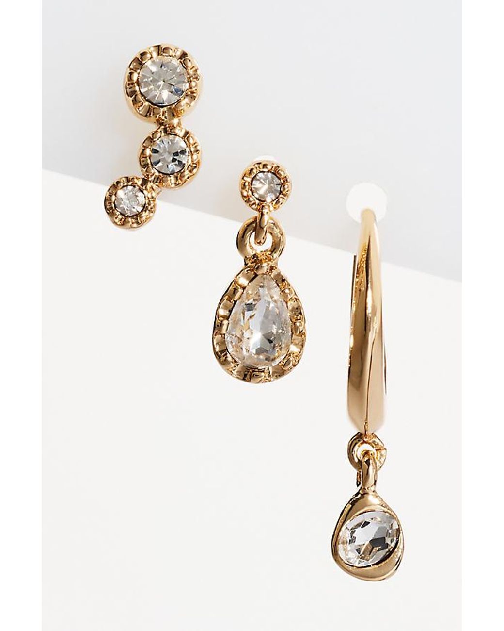 By Anthropologie White Crystal Stud & Hoop Earrings, Set Of 3