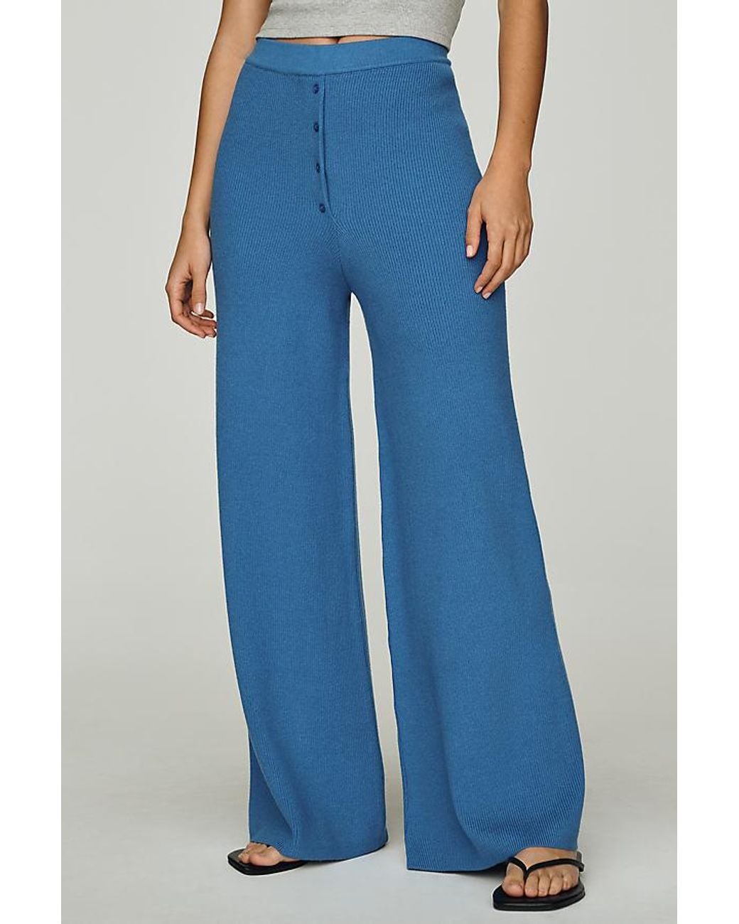 Daily Practice Blue Knit Wide-Leg Trousers