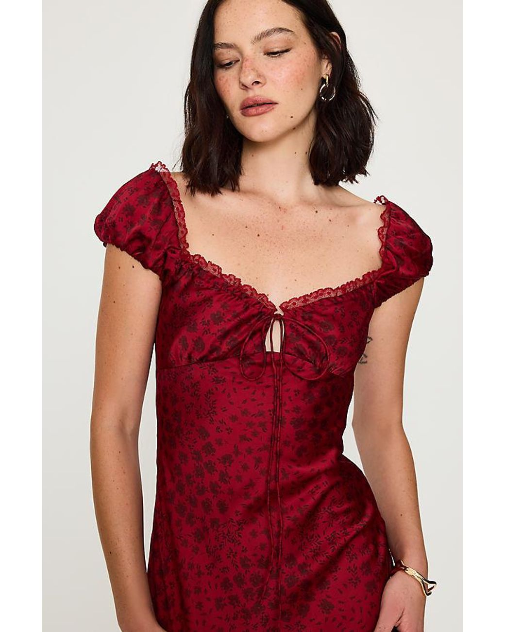 Bardot Red Stasia Floral Satin Maxi Slip Dress