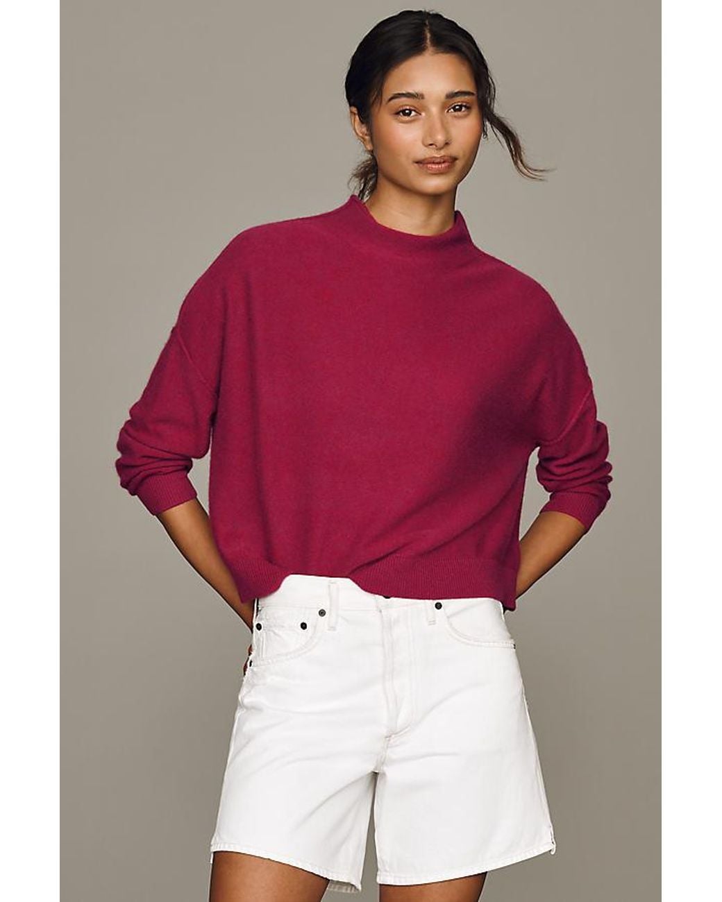 Pilcro Red Alani Cashmere Mock Neck Jumper