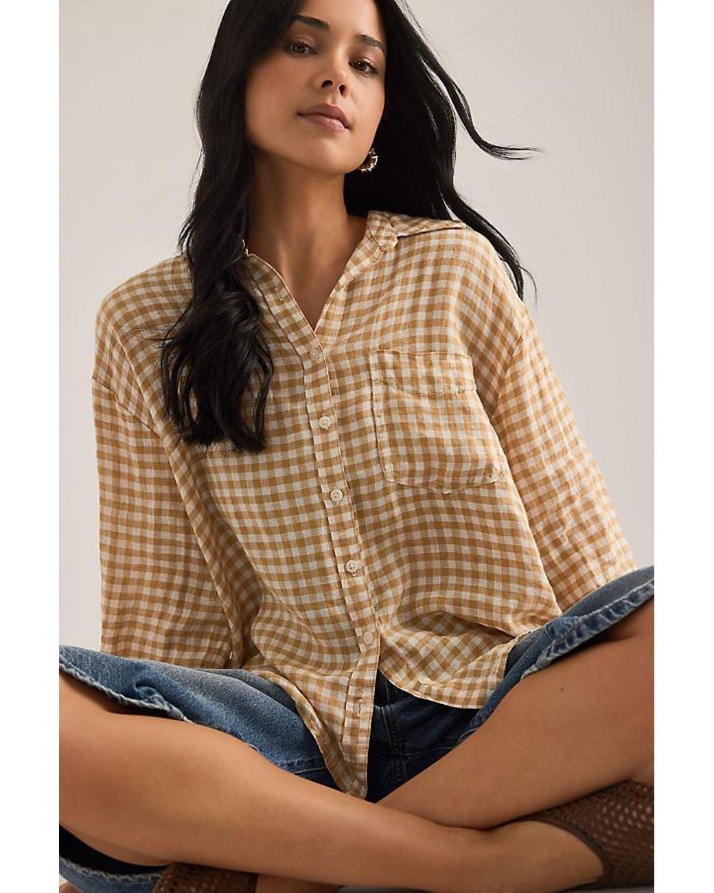 Maeve Natural The Shrunken Linen Bennet Buttondown Shirt By