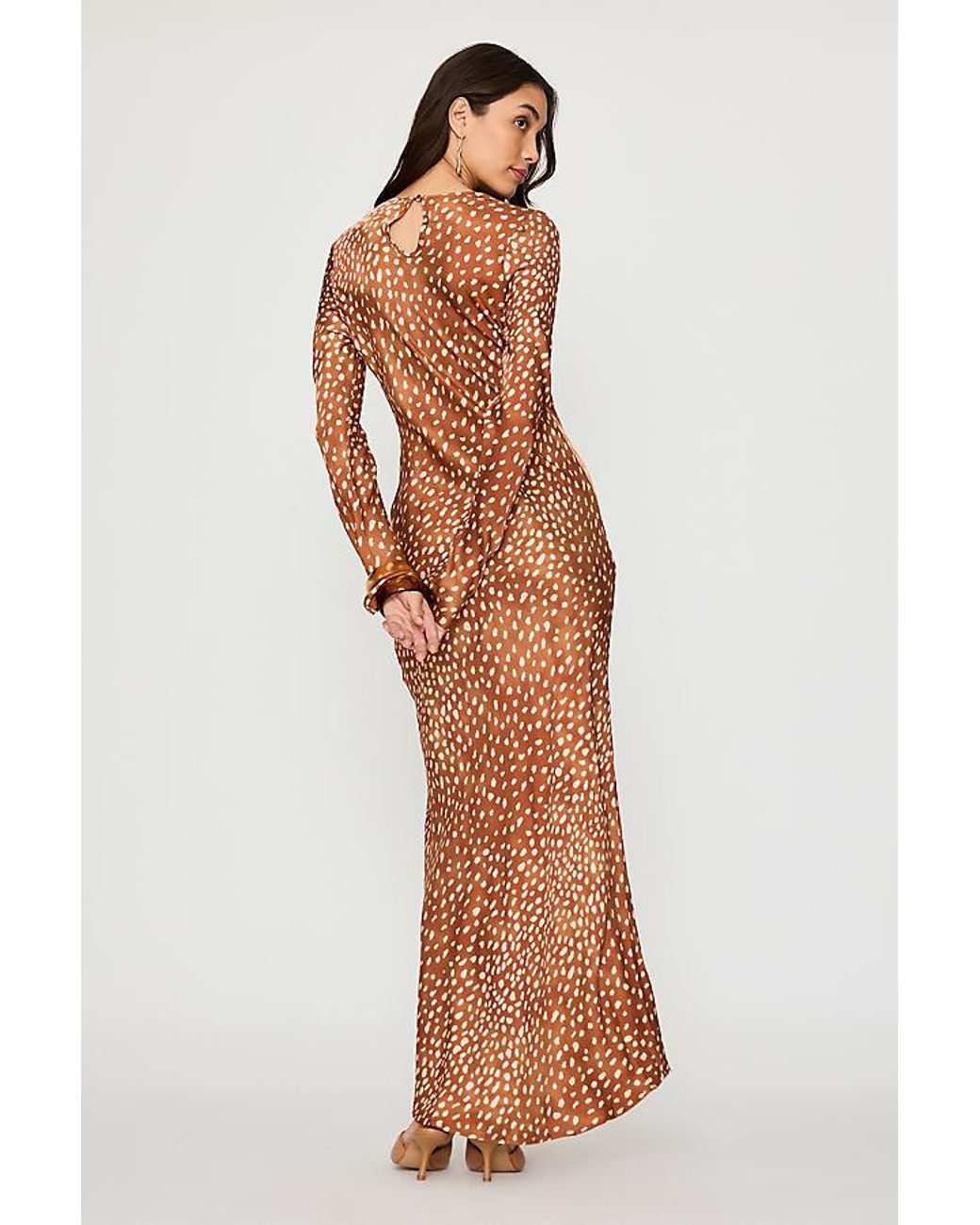 Never Fully Dressed Brown Soho Deer Print Satin Maxi Dress