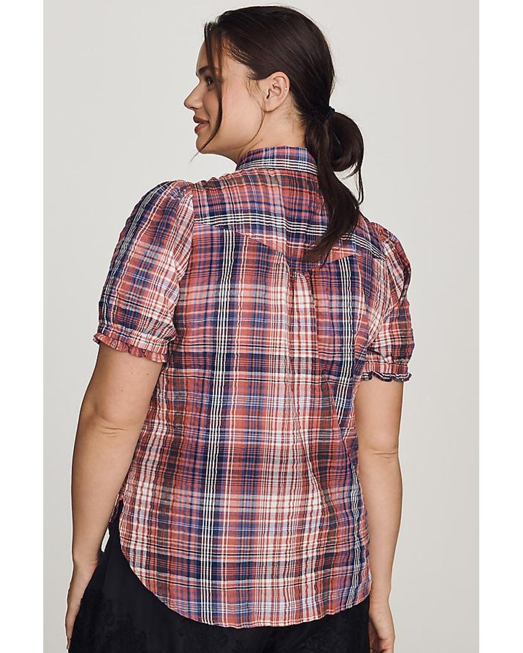Pilcro Red Aly Puff-Sleeve Blouse