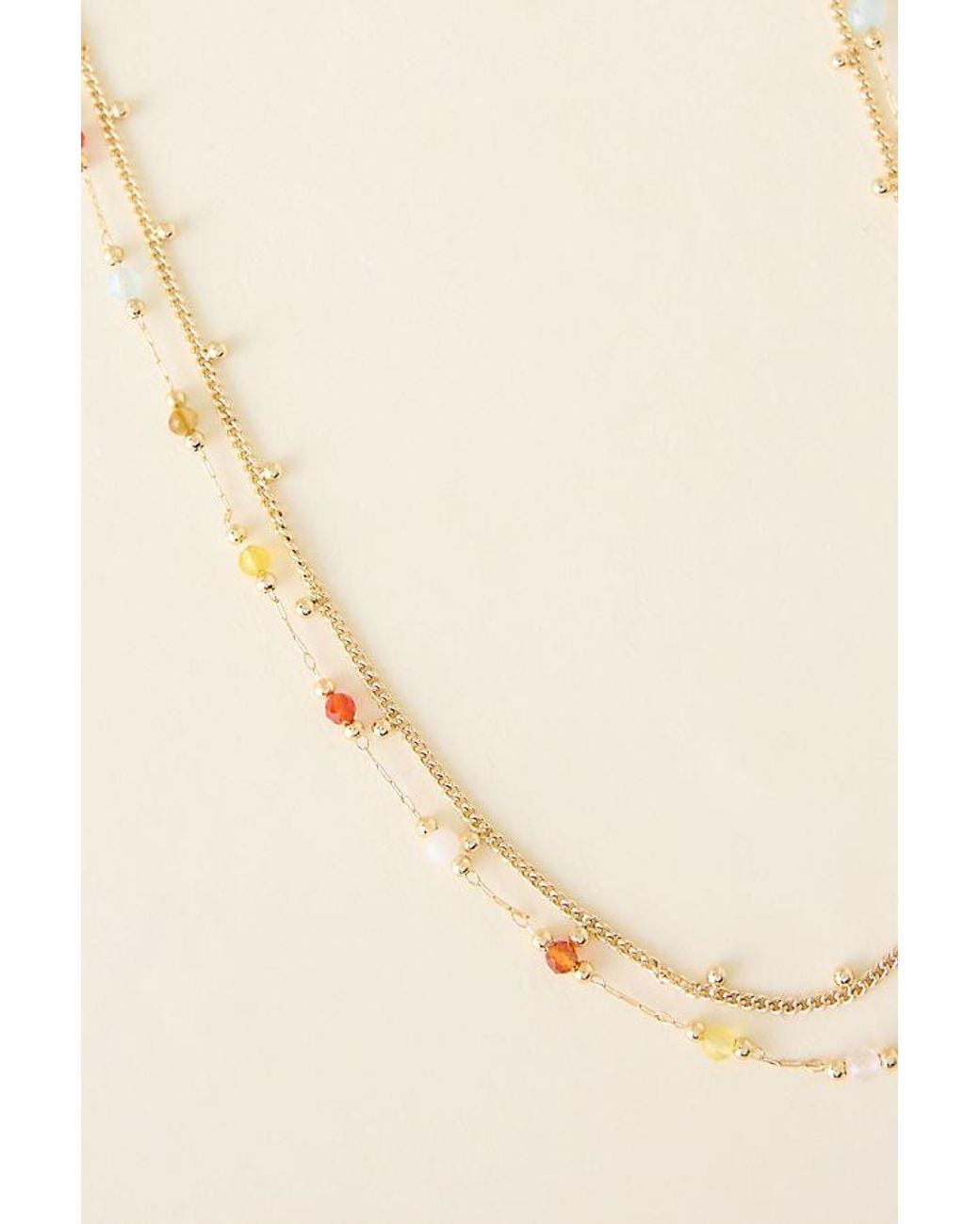 Anthropologie Natural Delicate Beaded Layered Necklace