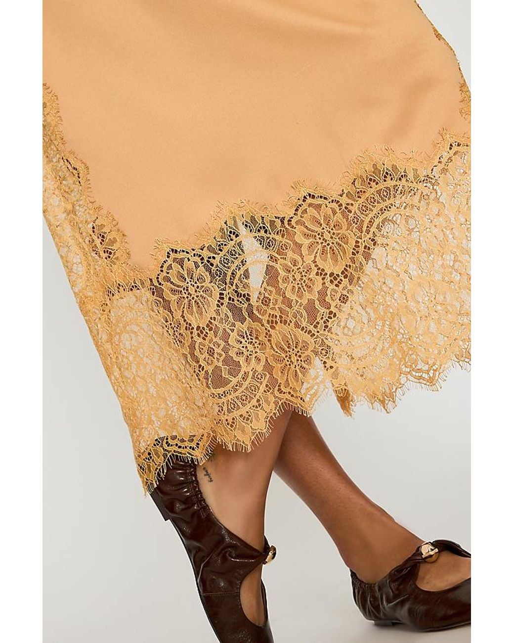 Bl-nk Natural Millie Lace-Trim Midi Skirt