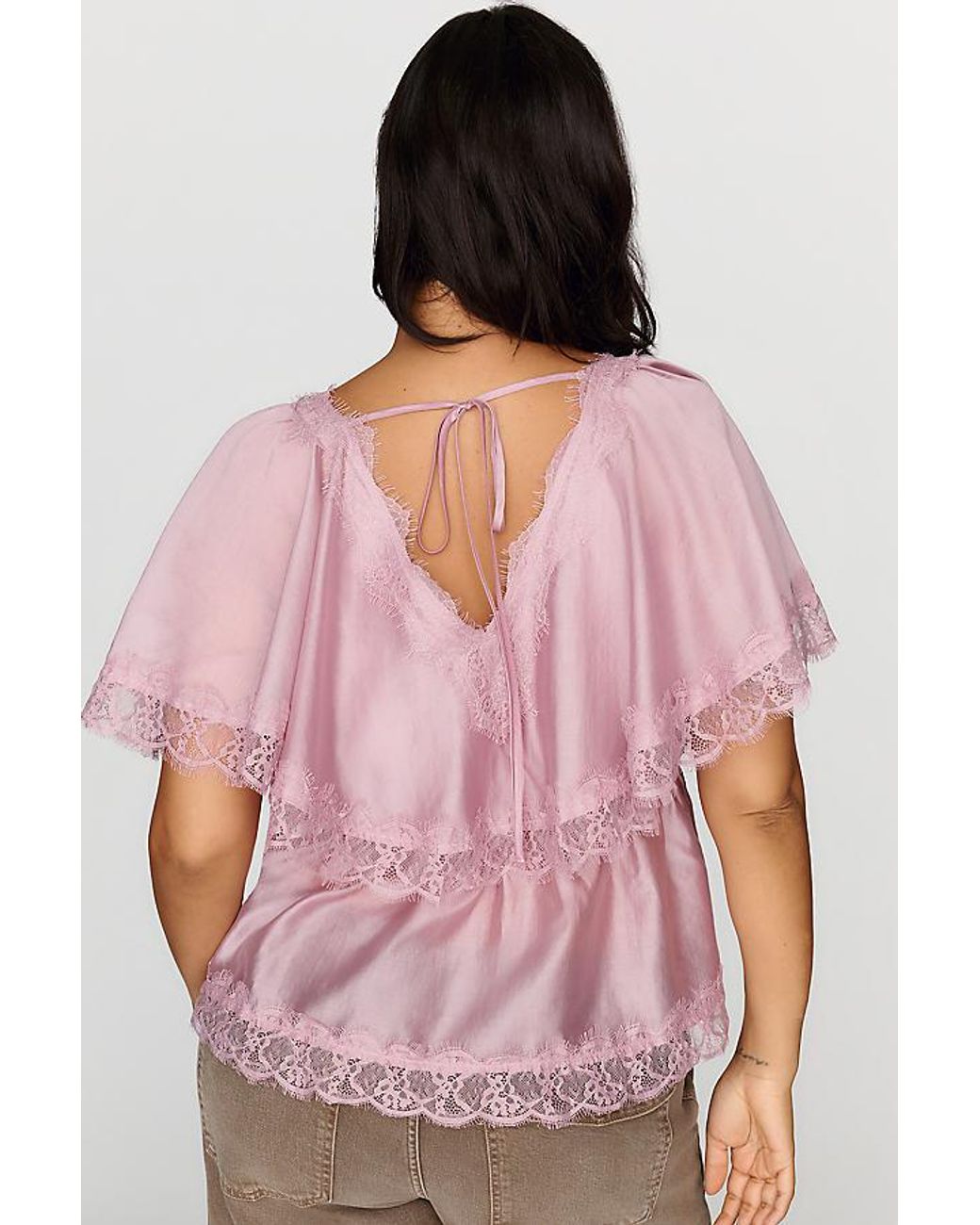 By Anthropologie Pink Silken Lace Blouse