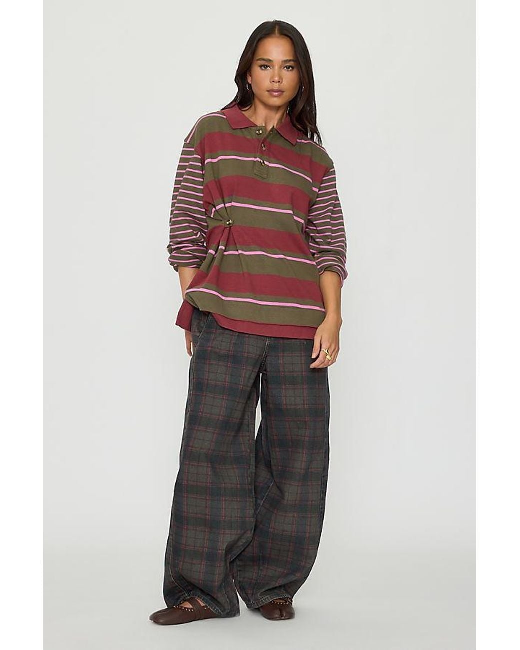 Damson Madder Red Erika Check Mid-Rise Barrel Jeans