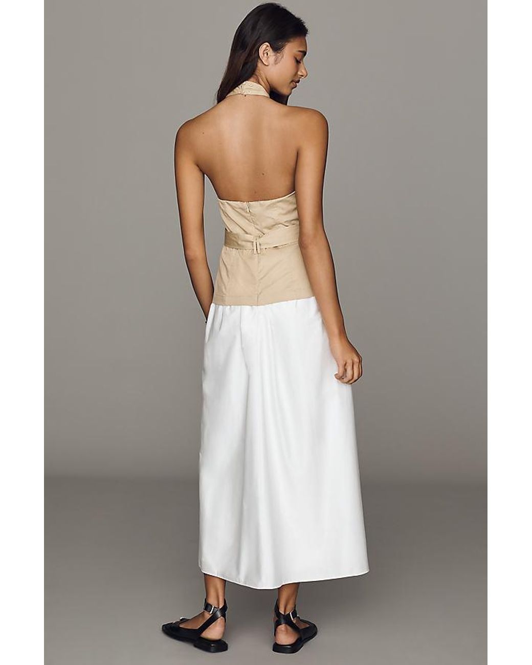 Astr Gray Aleda Twofer Halter Belted Midi Dress