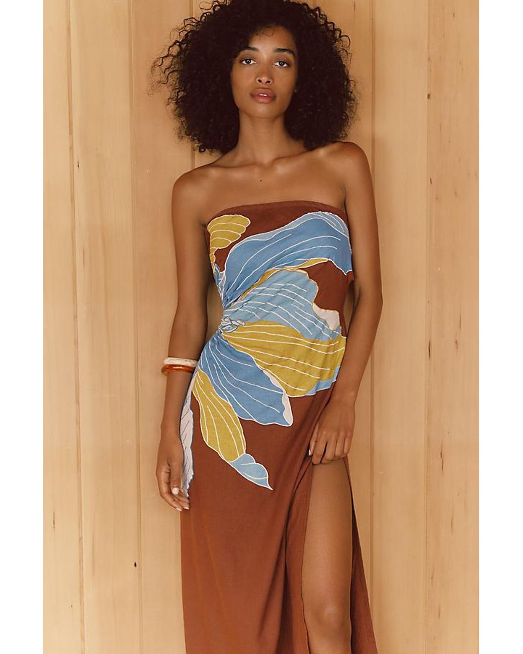 Celandine Brown The Aliza Strapless Linen-Blend Maxi Dress