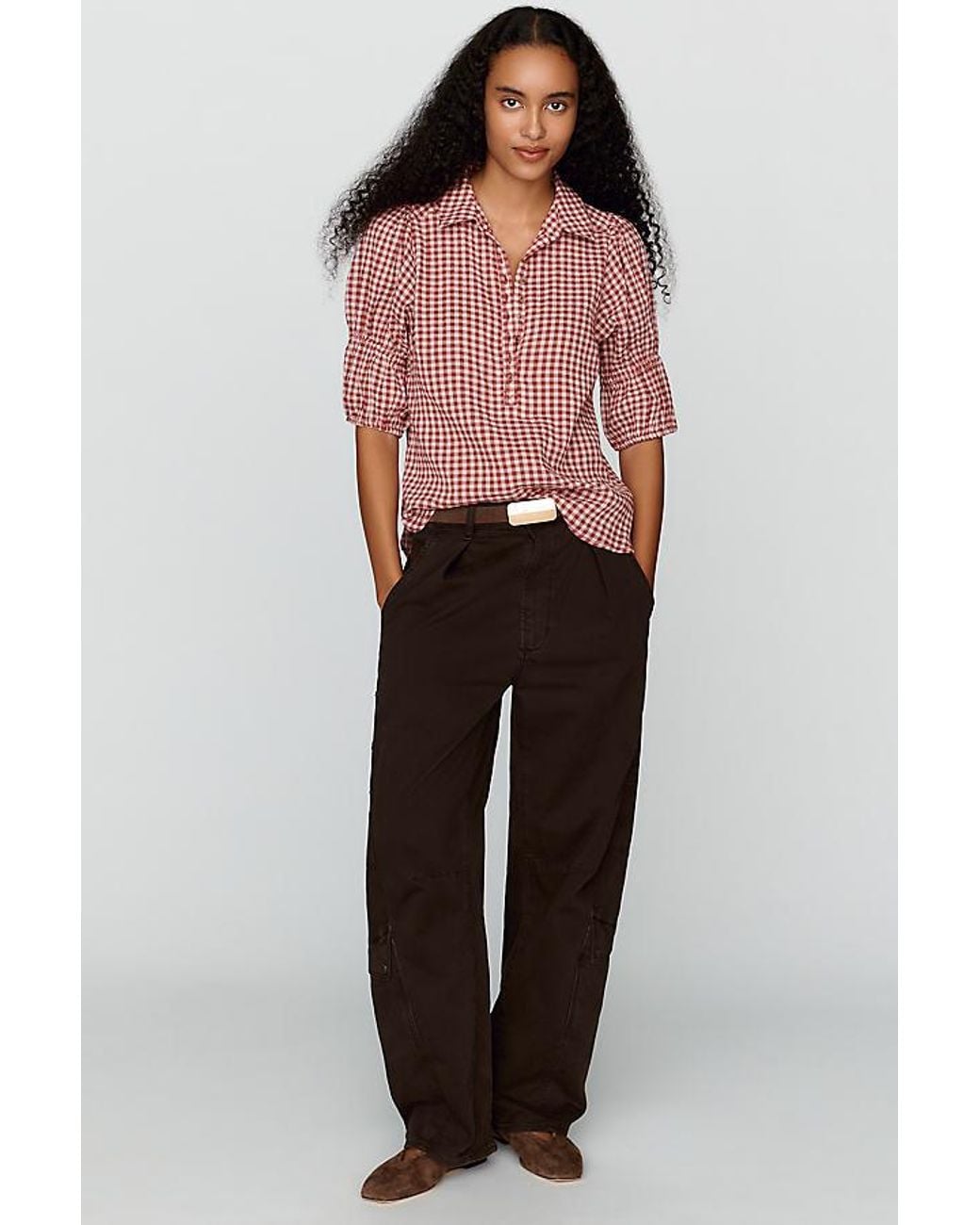 Pilcro Red The Tallulah Puff-Sleeve Buttondown Top By