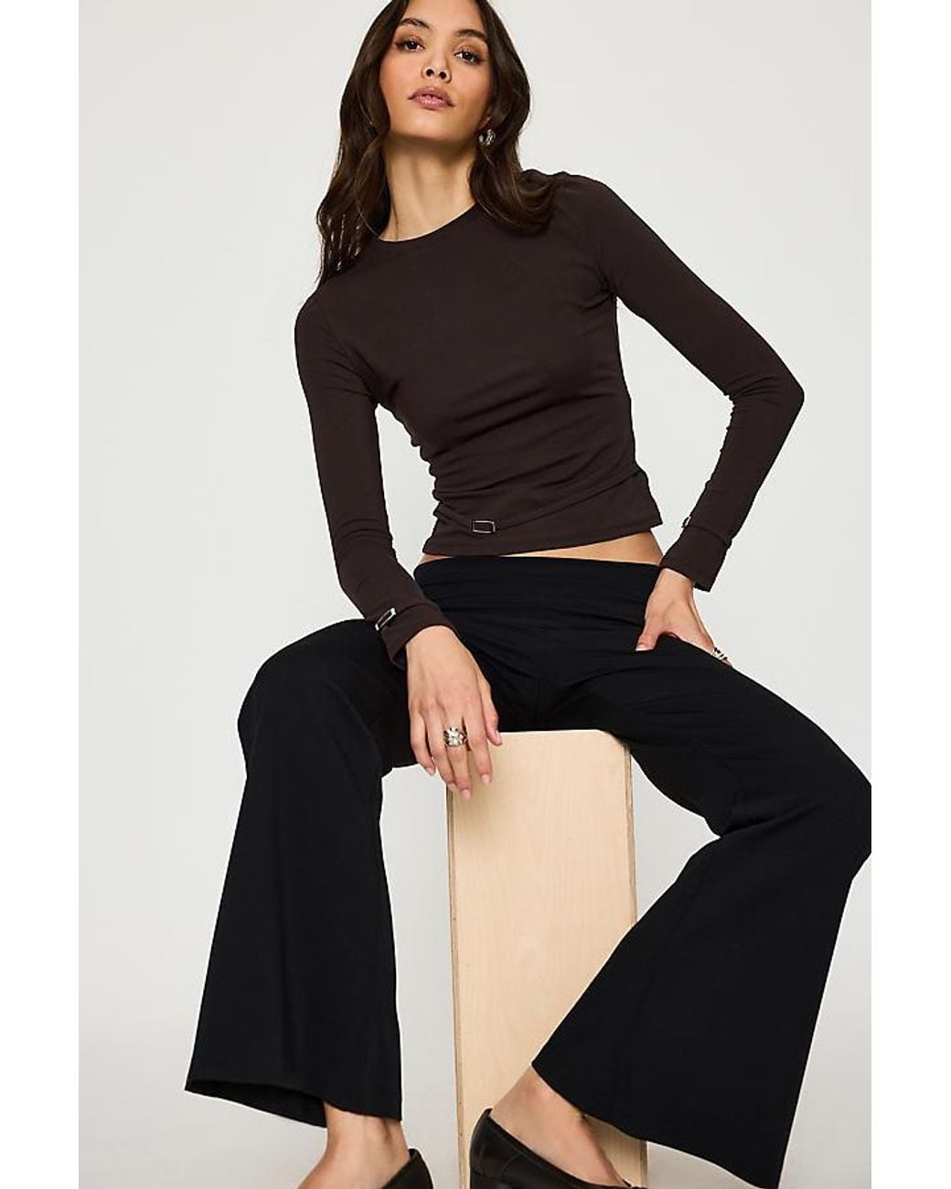 Feners Black Encanto Fold-Over Flare Trousers