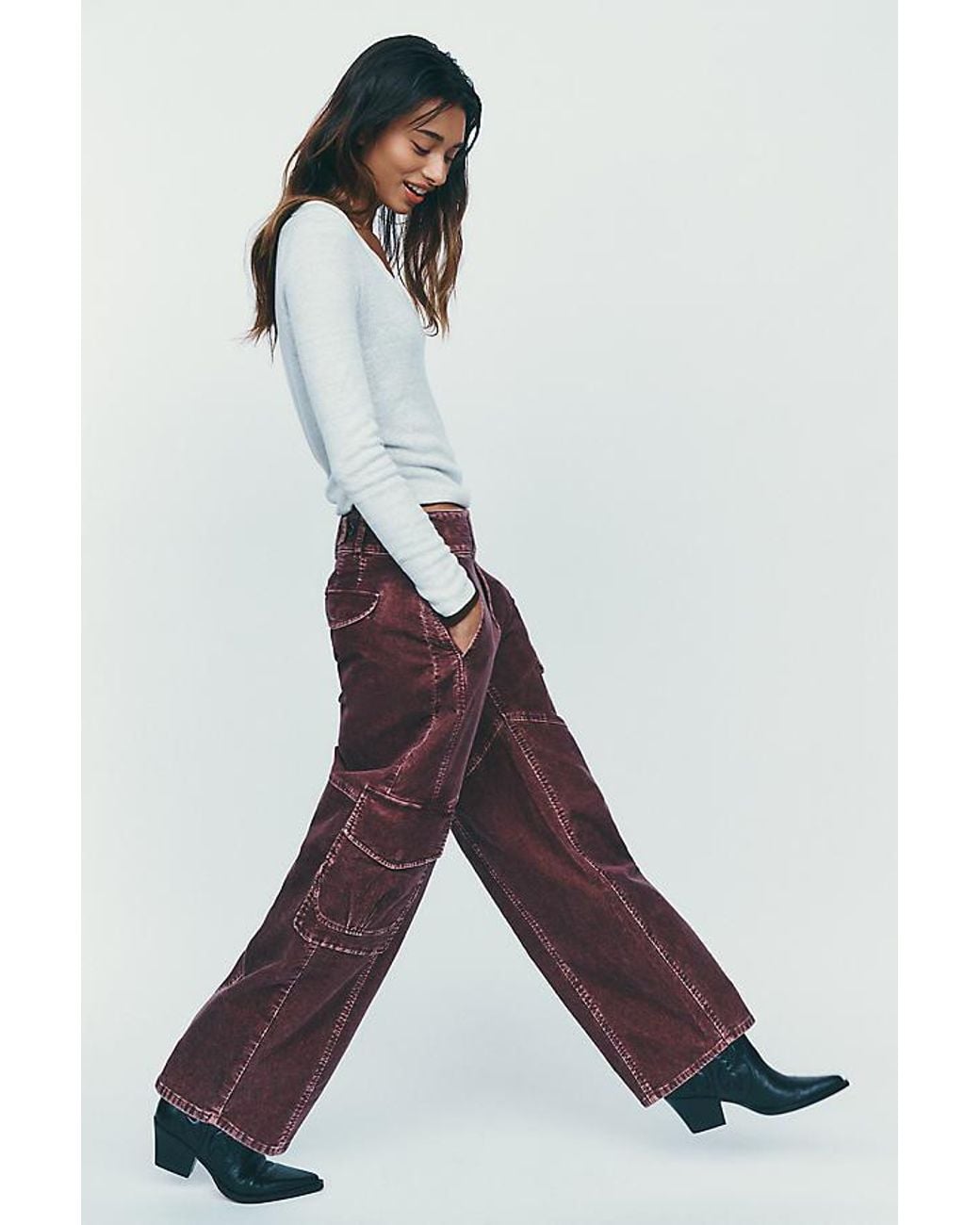 Pilcro Purple Aero Corduroy Wide-Leg Cargo Pants By
