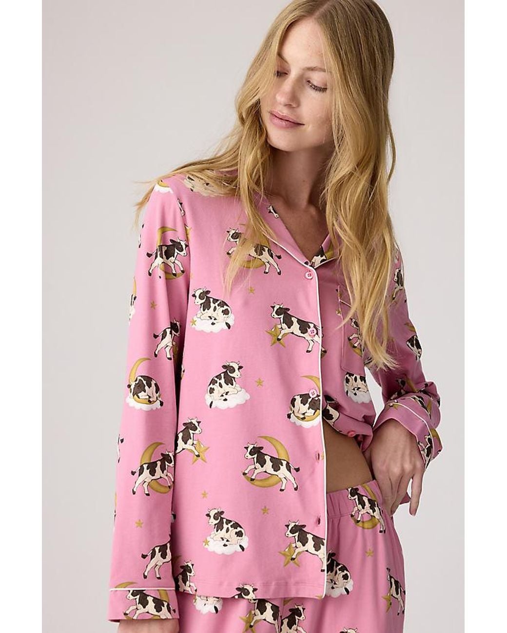 Chelsea Peers Pink Cosmic Cow Print Long Pyjama Set