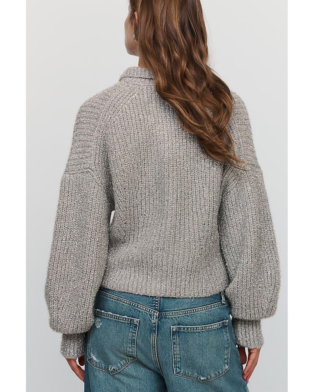 Pilcro Gray Zip-Through Mock-Neck Jumper