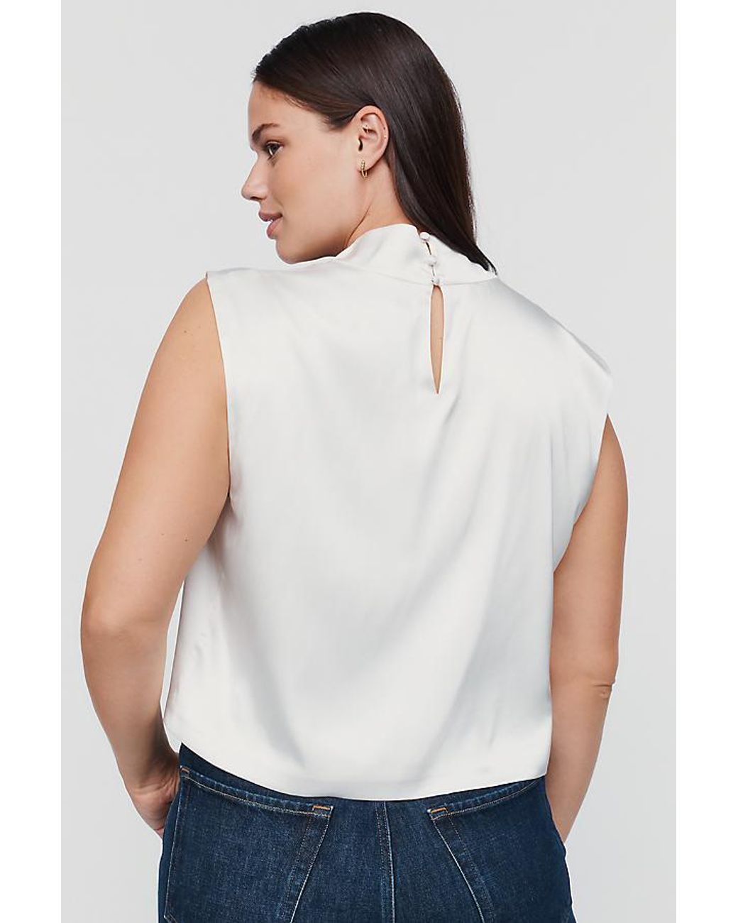 By Anthropologie White Stretch Silk Cowl-Neck Top