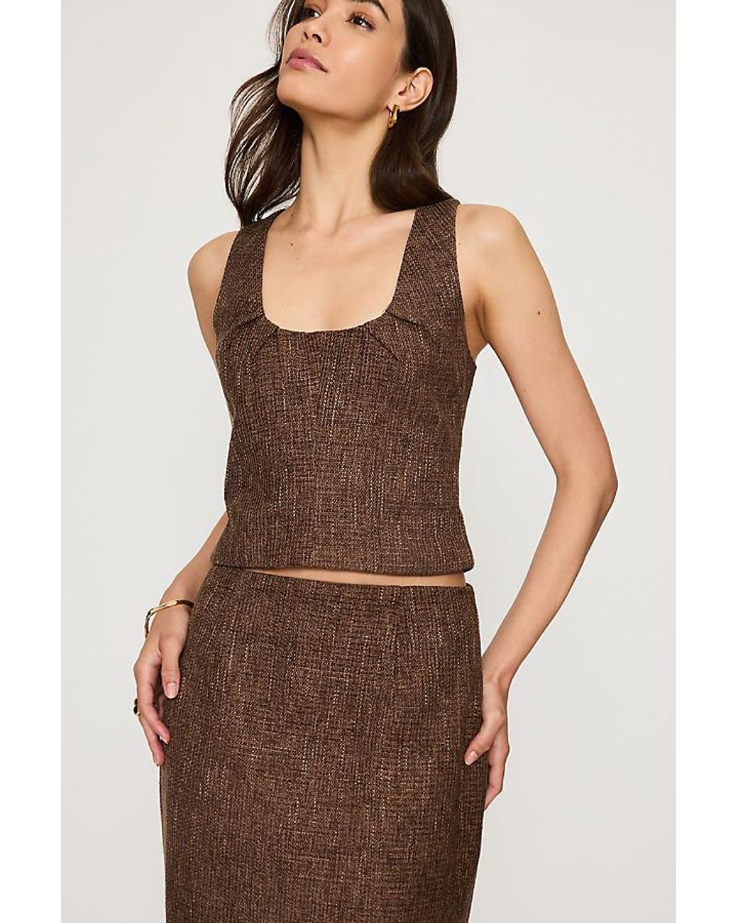 Odd Muse Brown Tweed Midi Pencil Skirt