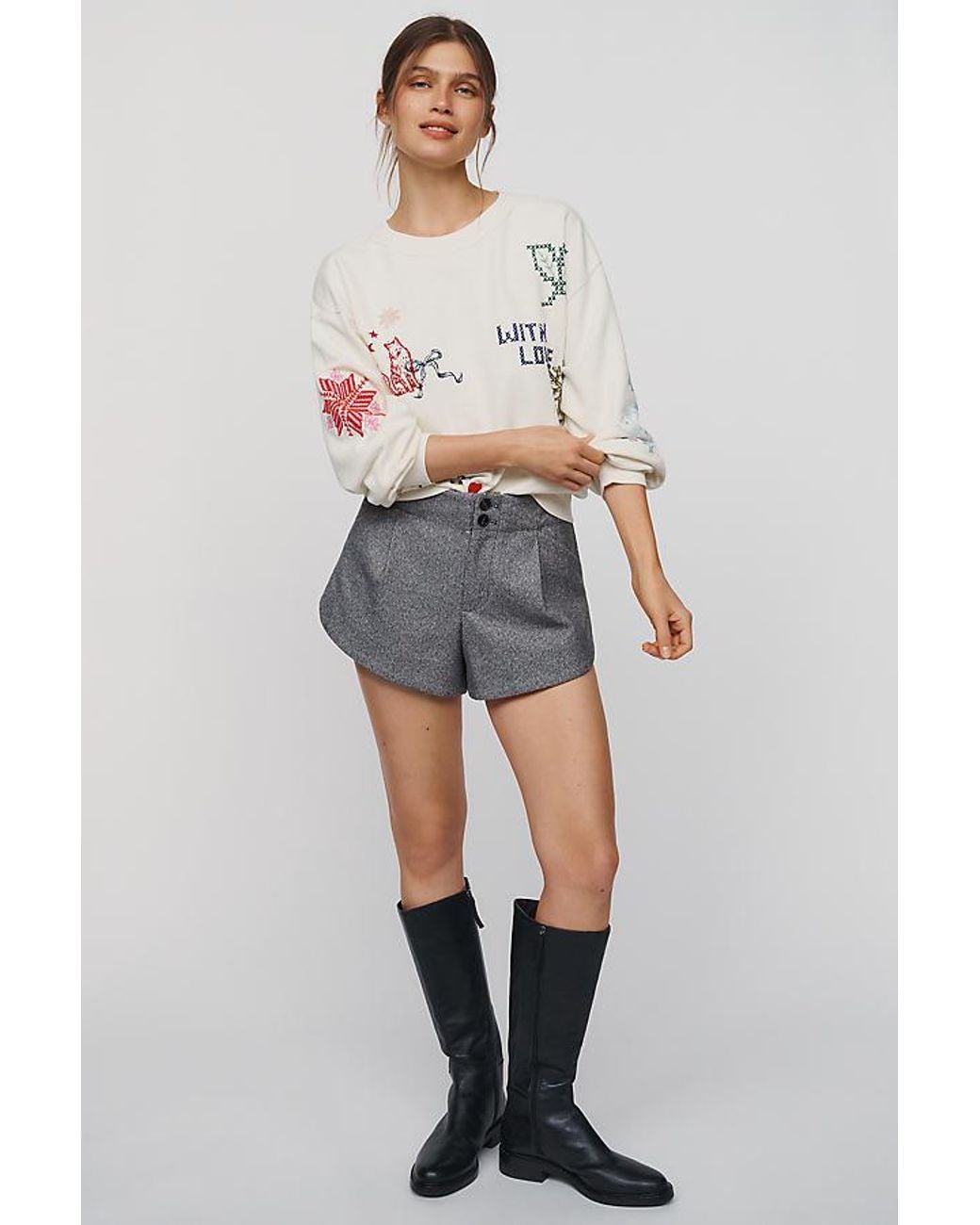 Pilcro Gray Niki 100% Cotton Graphic Sweatshirt