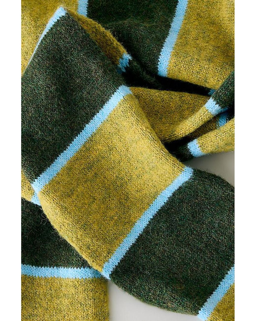 By Anthropologie Green Fringe Stripe Skinny Scarf